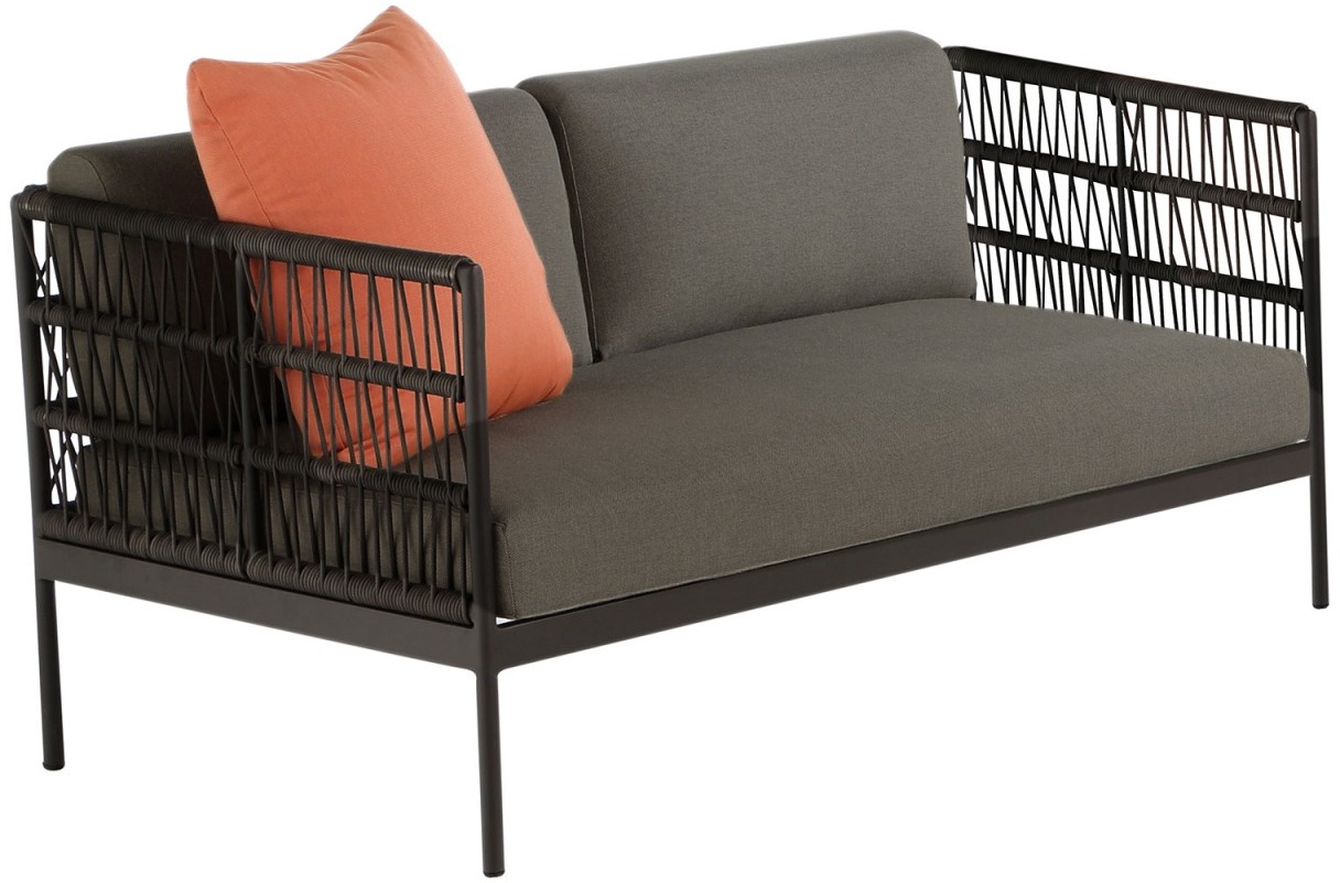 Azuri Loungesystem 2-Sitzer Sofa - Aluminium anthrazit, Kordelflechtung, inkl. Sitz- und Rückenpolster basalt