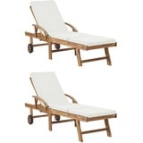 vidaXL Sonnenliegen mit Auflagen 2 Stk. Massivholz Teak Creme