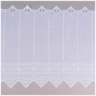 SCHÖNER LEBEN. Meterware Stickerei-Panneaux Bistrogardine transparent nähfrei Stickerei Kästc, leicht perforiert, Stickerei/Stickstoff, bestickt, pflegeleicht weiß