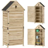 Outsunny Gartenschrank Holz, wasserdicht Geräteschuppen 80 x 49 x 170 cm, wetterfest Gerätehaus mit Tür, Satteldach, Ablagen, Geräteschrank,