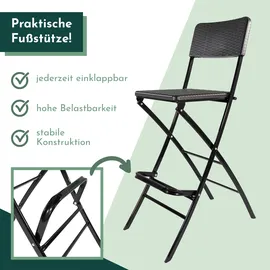 Lemodo Barhocker klappbar 2er Set Sitzfläche in Rattanoptik  Schwarz