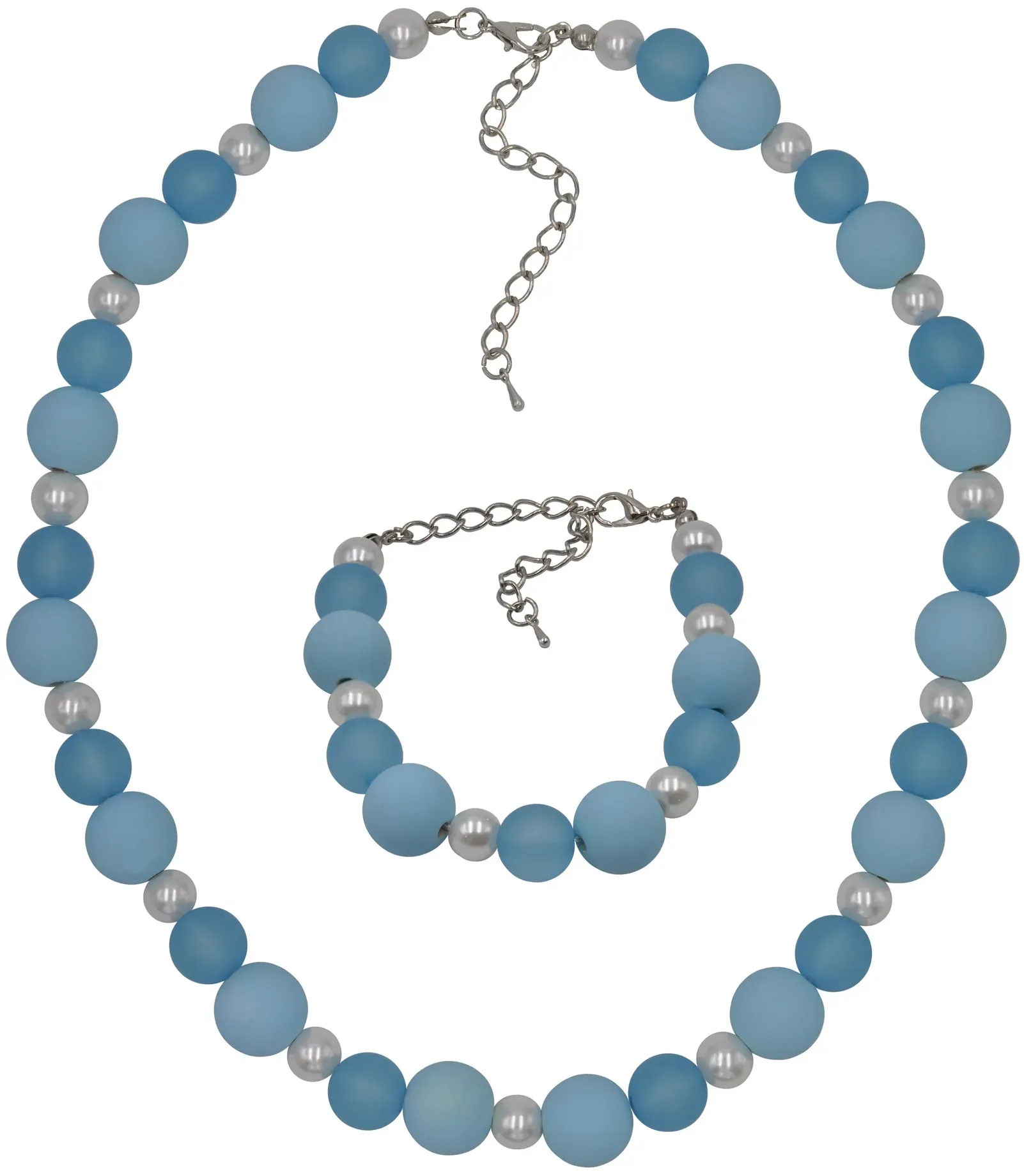 Collierkettchen STEUER "Set Armband und Collier Acrylperlen blau", weiß, Halsketten, Damen, 48cm, Metall, L: 48 B: 14mm, B:14mm