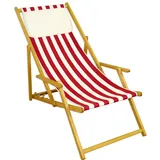 Erst-Holz Liegestuhl rot-weiß Strandliege Gartenliege Sonnenliege Deckchair Buche natur Kissen 10-314NKH