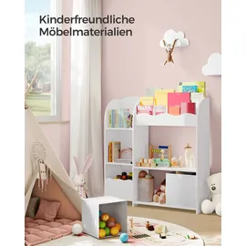 Songmics Bücherregal Kinder, Kinderregal, Spielzeugregal mit 2 Aufbewahrungsboxen, für Bücher, Kinderzimmer, Spielzimmer, Wohnzimmer, wolkenweiß