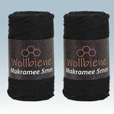 Wollbiene Makramee Garn 5mm I 2x70m I Makramee Natur - Baumwollgarn Mischgarn zum Knüpfen von Macrame - Rope Garn - Makramee-Garn aus Baumwolle für Kunst DIY Handwerk (schwarz 02)