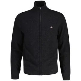 GANT Herren Strickjacke, Wolle - EXTRAFINE LAMBSWOOL ZIP CARDIGAN, Stehkragen Anthrazit Melange L