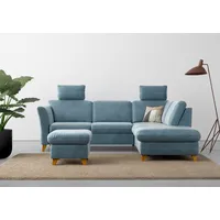 Ecksofa HOME AFFAIRE "Trelleborg L-Form" Sofas Gr. B/H/T: 252cm x 86cm x 213cm, Breitcord, Ottomane rechts, ohne Bettfunktion-ohne Stauraum, blau (blau, grau) wahlweise mit Bettfunktion und Bettkasten, inkl. Federkern-Polsterung