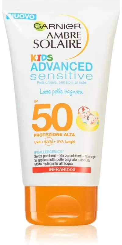 Garnier Ambre Solaire Sensitive Advanced schützende Sonnenmilch für Kinder SPF 50 150 ml