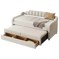 Ulife Einzelbett Tagesbett Schlafsofa Einzelbett mit Schubladen 90 x 200 cm (ohne Matratze), Ausziehbett 90x190cm beige