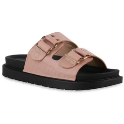Damen Pantoletten in Rosa Kroko