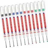 Tieflochmarker, 12-teiliges Set Für Schreiner, 20 Mm Lange Spitze, Permanentmarker, Präzisions-baumarker (schwarz, Blau, Rot, Grün) - Crezuo