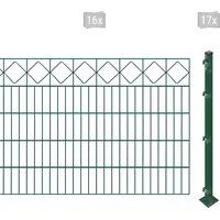 Arvotec Doppelstabmattenzaun "ESSENTIAL 100 zum Aufschrauben "Karo" mit Zierleiste" Zaunelemente Zaunhöhe 100 cm, Zaunlänge 2 - 60 m Gr. H/L: 100cm x 32 m, Pfosten: 17 St., grün (dunkelgrün)