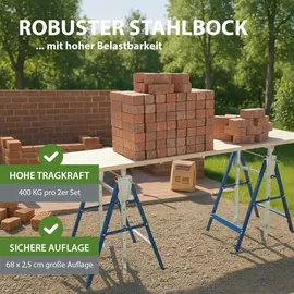 Trutzholm 2x Arbeitsbock 7-fach höhenverstellbar bis 400 kg Stahl verzinkt lackiert blau Klappbock Gerüstbock
