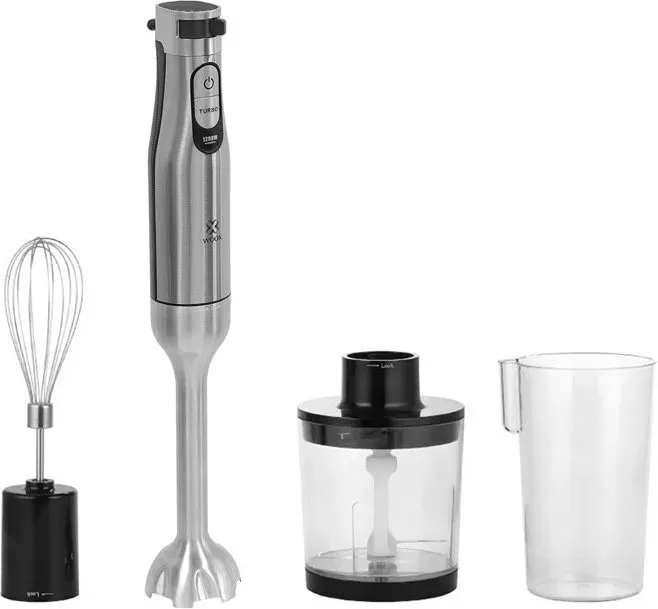 Woox Stabmixer Handgerät mit Kabel, 1200W, Trigger-Variable-Geschwindigkeit, 4-in-1 Stab-Emulgator mit Zerkleinerer, Schneebesen und Milchaufschäumer für Suppen, Babynahrung und Smoothies