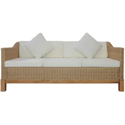 vidaXL 3-Sitzer-Sofa mit Polstern Natürliches Rattan