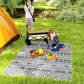 Outsunny Outdoor-Teppich 274 x 182 cm Dunkelgrau/Weiß