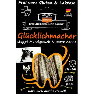 QCHEFS GLÜCKLICHMACHER Kauknochen zur Zahnpflege bei Jungen und Alten Hunden, Kaustange löst Sich im Mund auf und stoppt Mundgeruch putzt Zähne und bei Zahnfleischentzündungen