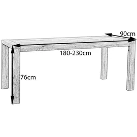 KAWOLA Esstisch LIAN Ausziehbar Eiche massiv (L/B/H) 180-230x90x76cm - Braun