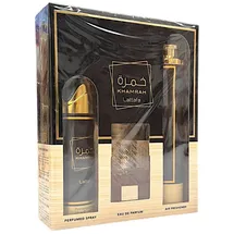 Lattafa Khamrah Eau de Parfum 100 ml + Perfume Spray 200 ml + Lufterfrischer  300 ml Geschenkset