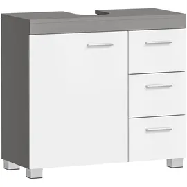 VASAGLE Waschbeckenunterschrank, Badezimmerschrank, 3 große Schubladen, 30 x 70 x 64 cm, Badschrank, 2 Fächer hinter der Tür, Badezimmer-Unterschrank mit Füßen, wolkenweiß-zementgrau BBK503T49