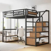 Hochbett Aus Metall, 140 X 200 Cm, Multifunktionales Hochbett Mit Schreibtisch U