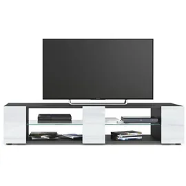 Vladon Movie V2 Lowboard 135x30x39 cm Schwarz matt/Weiß Hochglanz MDF