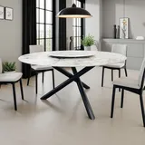 riess-ambiente Runder Esstisch SPIN 150cm weiß grau braun mit 360° drehbarer Servierplatte Keramik schwarz - Weiß