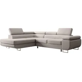 Selsey Ecksofa L-Sofa mit Schlaffunktion, Bettkasten, Ottomane links, Veloursbezug Creme