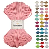 Sznurkomania, Geflochtene Baumwollkordel 3mm 100m, 46 Farben, Häkelkordel, Makramee Kordel, Makramee Garn, Premium Garn, Makramee Seil, (Puderrosa)
