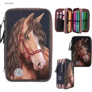DEPESCHE 3-Fach Federtasche LED GLITTER HORSE