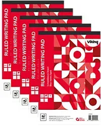 Viking Notizblock DIN A4+ Liniert Geheftet Oben gebunden Papier Softcover Rot Perforiert 200 Seiten 5 Stück