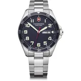 Victorinox Herren Armbanduhr Fieldforce Ø 42 mm, Swiss Made, Analog Quarz, Wasserdicht bis 100 m, Saphirglas, Edelstahl-Armband, Silber/Blau