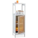Relaxdays Badezimmerschrank, 3 Fächer, HBT 96,5 x 30 x 30 cm, schmal, MDF, Rattanoptik, Midischrank für Bad, weiß/Natur