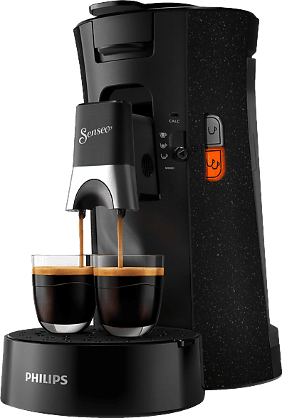 Philips Senseo Select ECO-Kaffeepadmaschine, schwarz/gefleckt — Wahl der Kaffeestärke plus Memo-Funktion, aus recyceltem Kunststoff (CSA240/20)