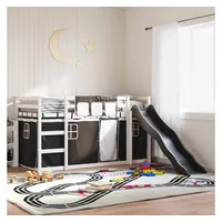 furnicato Bett Hochbett mit Rutsche aus massivholz Weiß 205,5x97,5x113 cm (1-tlg), Etagenbett mit Rausfallschutz, Vorhängen und Leiter für Kinderzimmer schwarz