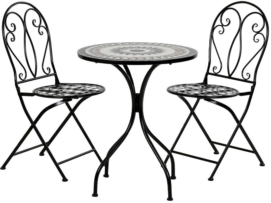 greemotion 3-teiliges Bistro-Set Klappstühle und Tisch aus Stahl, Mosaik und Zement
