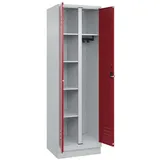 C+P Mehrzweck-Putzmittelschrank 2 Abteile Stahl 1950x600x500mm Lichtgrau/Rubinrot abschließbar