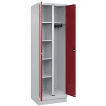 C+P Mehrzweck-Putzmittelschrank 2 Abteile Stahl 1950x600x500mm Lichtgrau/Rubinrot abschließbar