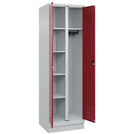 C+P Mehrzweck-Putzmittelschrank 2 Abteile Stahl 1950x600x500mm Lichtgrau/Rubinrot abschließbar