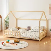 [en.casa] Hausbett Hesel mit Rausfallschutz 120x200cm Holzoptik