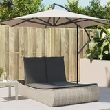 Versear Doppel Sonnenliege Polyrattan Doppelliege Garten Sonnenliege für 2 Personen Outdoor Liege - Rückenlehne verstell (Kein Sonnenschirm-Hellgrau-
