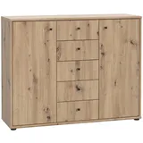 Forte TEMPRA 2 Kommode mit 2 Türen und 5 Schubladen, Holzwerkstoff, Artisan Eiche Dekor, (B x H x T) 108,8 cm