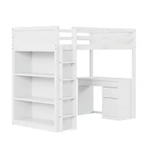 AUTOLOCK Hochbett mit Aufbewahrung 90 x 200 cm Kiefer weiß