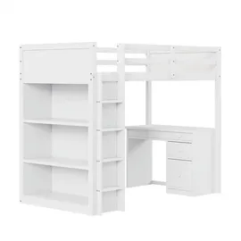 AUTOLOCK Hochbett mit Aufbewahrung 90 x 200 cm Kiefer weiß