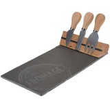 Käseplatte Set aus Schiefer und Bambus 4-teilig - 30 x 15 cm - Servierplatte inklusive Besteck und Magnet Halterung - Schieferplatte Käsebrett Buffet Platte mit Käsemesser lebensmittelecht