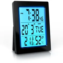 BEARWARE Reisewecker mit Akku & Netzteil, 2 Alarme, Musikfunktion, Temperatur & Luftfeuchte, kompakt