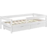 [en.casa] Kinderbett Borgarnes 90x200 cm mit Rausfallschutz und Schubladen Weiß