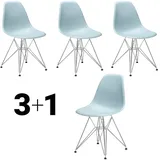 Vitra Stuhl Eames Plastic Side Chair  RE 83x46.5x55 cm Gestell verchromt, Sitz eisgrau silber, 4 Stück, Designer Charles & Ray Eames