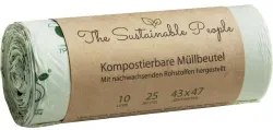 TSP Bio Müllbeutel, 10 Liter, 100% heim-kompostierbar, 43 x 47 cm 170914 , 1 Karton = 48 Rollen à 25 Beutel = 1200 Beutel