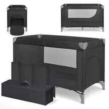 KIKKABOO Reisebett Baby SO Gifted 2026, Kinderreisebett 120x60 cm, bis 15 kg, Faltbar & Kompakt, Tragbar mit Transporttasche, Zusammenklappbar für Reise & Urlaub, Schwarz